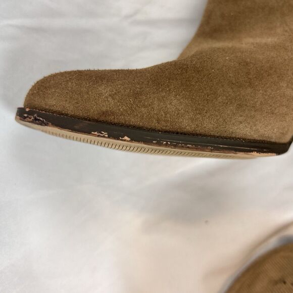Anne Klein Suede Leather Ankle Booties Tan Brown Block Heel Slip On Womens 8.5 M - Picture 4 of 12
